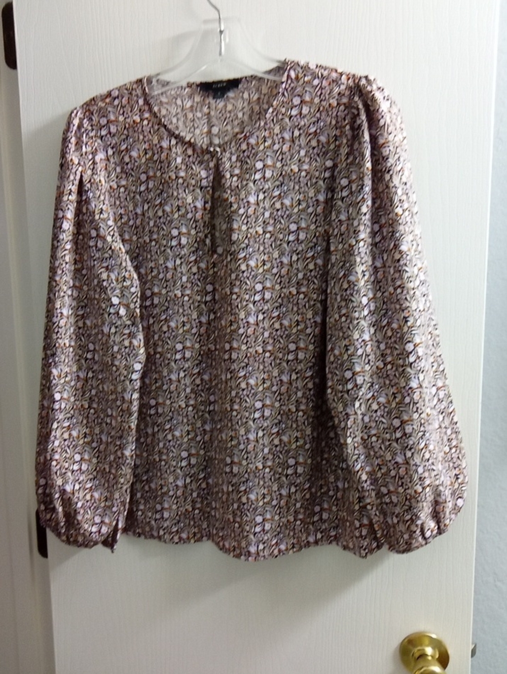 J. Crew Neutral Floral Pintuck Peasant Blouse - Cream, Brown, Pink